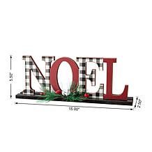 Glitzhome 15" Wooden Plaid NOEL Table Decor