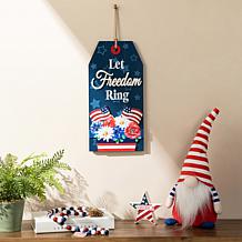Glitzhome 15.75in H Patriotic Americana Wooden Word Sign Door Hanger