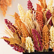 Glitzhome 15"H Fall Multi-Colored Sorghum Cart Centerpiece