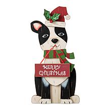 Glitzhome 16" Wooden Christmas Dog Figurine