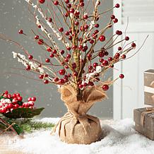 Glitzhome 16in. H Christmas Red Berry Table Tree Decor