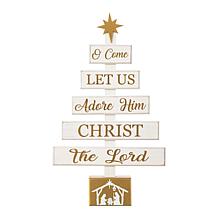 Glitzhome 17.75in. H Wooden Nativity Table Tree Decor