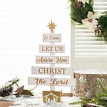 Glitzhome 17.75in. H Wooden Nativity Table Tree Decor