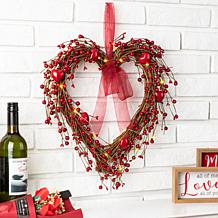 Glitzhome 17in H Lighted Valentine's Berry Heart Wreath