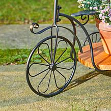 Glitzhome 18" Metal Tricycle Planter Stand w/ Natural Solid Wood Tray