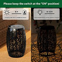 Glitzhome 18.25" Iron Cutout Leaf Pattern Solar Powdered Garden Stools