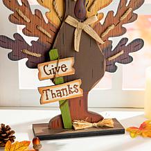 Glitzhome 18.25in. H Burlap and Wooden Turkey Table Decor