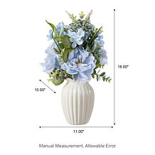 Glitzhome 18"H Blue Peony & Hydrangea with Ceramic Vase Centerpiece