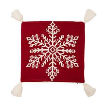 Glitzhome 18in Knitted Snowflake Acrylic Red Pillow Cover with Tassels