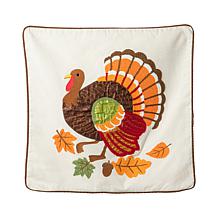Glitzhome 18in. L Cotton Embroidered Turkey Pillow Cover