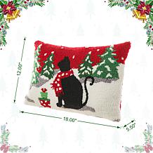 Glitzhome 18in. L Hooked Christmas Cat Pillow