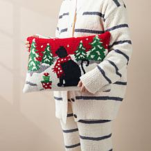 Glitzhome 18in. L Hooked Christmas Cat Pillow