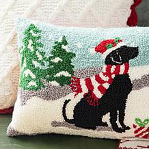 Glitzhome 18in. L Hooked Christmas Dog Pillow