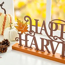 Glitzhome 18in. L Wood and Metal Happy Harvest Table Decor