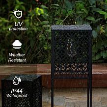 Glitzhome 2-pc. Metal Cutout Solar Powered Edison Bulb Floor Lanterns