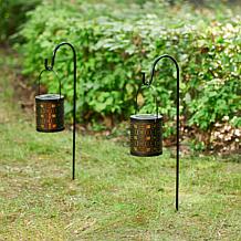 Glitzhome 2-pc. Solar Lantern, LED Light, Laser Plate, Stake Hook