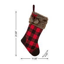 Glitzhome 2-pk 21" Black and Red Buffalo Plaid/Fur Stocking