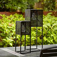 Glitzhome 2-pk 23.75 17.75" Solar Edison Bulb Outdoor Floor Lanterns