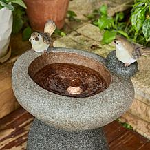 Glitzhome 20.75" Faux Stone Polyresin Outdoor Birdbath w/Pump, LED