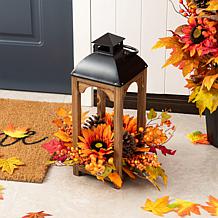 Glitzhome 20"H Fall Sunflower, Pinecone & Berry Lantern Centerpiece