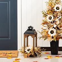 Glitzhome 20"H Fall Sunflower, Pumpkin & Leaf Wood Lantern Centerpiece