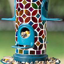 Glitzhome 20''H Glass Tall Hanging Multi-Color Mosaic Birdfeeder