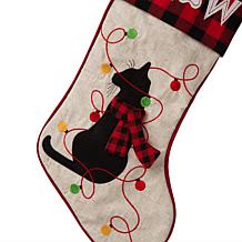 Glitzhome 21" L LED Embroidered Linen Cat Christmas Stocking