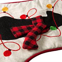Glitzhome 21" L LED Embroidered Linen Cat Christmas Stocking
