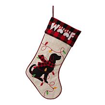 Glitzhome 21" L LED Embroidered Linen Dog Christmas Stocking