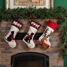Glitzhome 21" L LED Embroidered Linen Reindeer Christmas Stocking