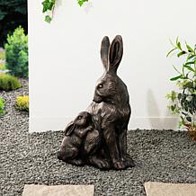 Glitzhome 21.25" Bronze Mom and Baby Rabbit Statue