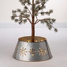 Glitzhome 21.65" Snowflake Die Cut Metal Tree Collar with Light String