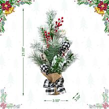 Glitzhome 21in. H Flocked Pine and Berries Table Tree