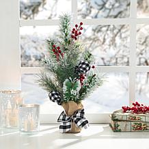 Glitzhome 21in. H Flocked Pine and Berries Table Tree