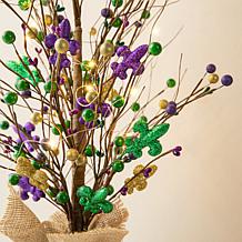 Glitzhome 21in H Lighted Mardi Gras Fleur-de-Lis and Berry Table Tree