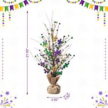 Glitzhome 21in H Lighted Mardi Gras Fleur-de-Lis and Berry Table Tree