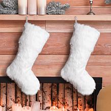 Glitzhome 21in. H White Plush Christmas Stocking