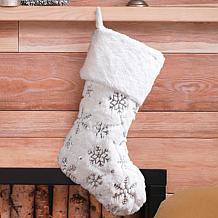 Glitzhome 21in. H White Plush with Snowflake Christmas Stocking