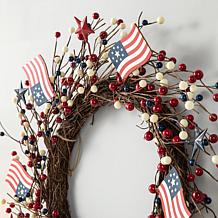 Glitzhome 22" Patriotic Americana Flag and Berry Wreath