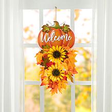 Glitzhome 22.5in. H Fall Metal Pumpkin and Sunflower Swag Wall Decor