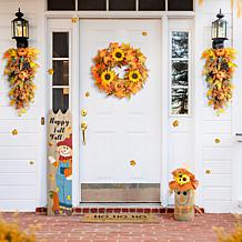 Glitzhome 23.25in. H Fall Linen Scarecrow Doorstop Porch Decor