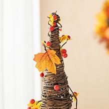 Glitzhome 24" 2-pc. Fall Rattan Berries and Maple Leaves Table Tree
