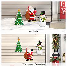 Glitzhome 24" 3-pc Metal Santa, Snowman, Tree Yard Stake or Wall Decor