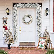 Glitzhome 24" D LED Flocked Christmas Wreath and 2pk 9' Garland Set