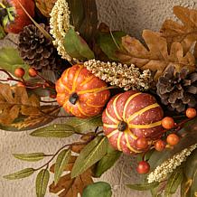 Glitzhome 24" Fall Pumpkin Leaf Floral Wreath