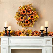 Glitzhome 24" Fall Sunflower, Maple Leaf and Berry Wreath