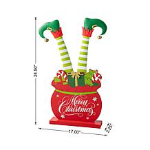 Glitzhome 24.5" Christmas Elf Legs in Gift Box Porch Decor