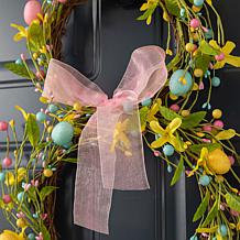 Glitzhome 24.5" H Easter Bunny Shaped Wreath w/ Eggs, Satin Ribbon Bow