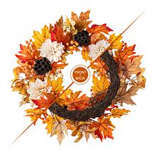 Glitzhome 24"D Fall Lotus, Lotus Pod and Berry Wreath w/ Hanger
