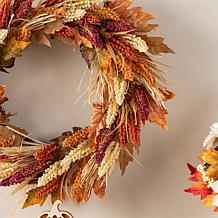 Glitzhome 24"D Fall Multi-Colored Sorghum Wreath with Hanger